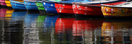 A Boat Base of Colorful Boats: A Bright and Vivid Image Generated by AIの素材