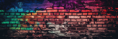 Brick Wall Background with Colorful Lights AI Generatedの素材