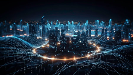 Digital Cyber Art with City Hologram AI Generatedの素材