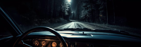Night Adventure in a Vehicle AI Generatedの素材