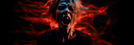 Passionate Scream of a Girl with Burning Hair AI Generatedの素材