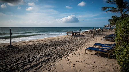 Chairs and umbrellas on the beach of the Caribbean Seaの素材