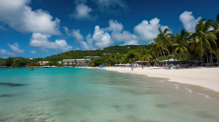 tropical beach with turquoise water and white sand on seychellesの素材