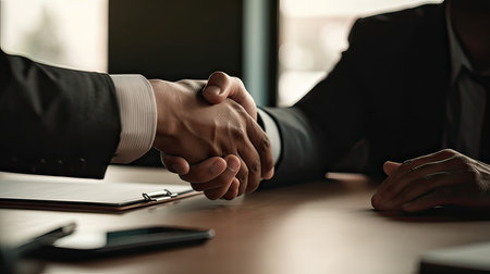 Business people shaking hands, finishing up a meeting. successful negotiationの素材