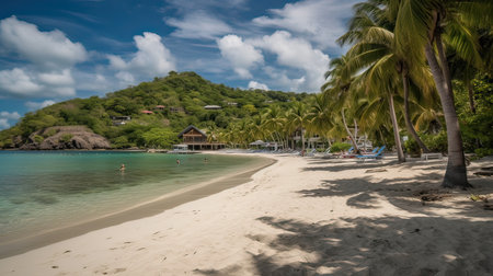 Tropical beach with palm trees at Seychelles islandsの素材
