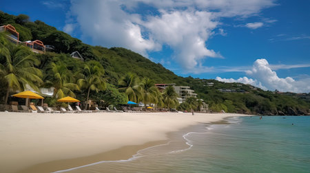 Beautiful tropical beach with white sand and turquoise water.の素材