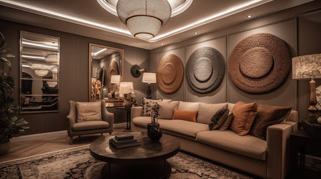 Luxury living room interior with sofa, coffee table and other furnitureの素材
