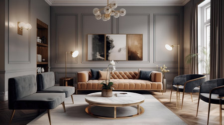 Luxury living room interior with sofa and coffee table. 3d renderingの素材