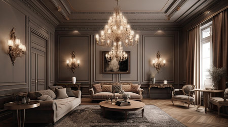 Luxury living room interior in classic style. 3d renderingの素材