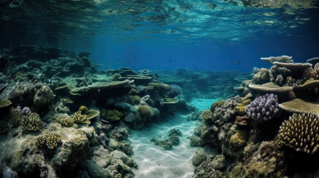 Underwater view of the coral reef with fishes and corals.の素材