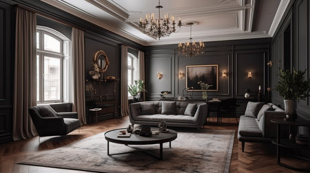 Luxury classic living room interior with furniture. 3d renderingの素材
