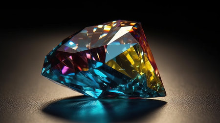 Colorful diamond on a dark background. 3d rendering, 3d illustration.の素材