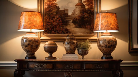 Vintage lamps on a chest of drawers in a classic interiorの素材