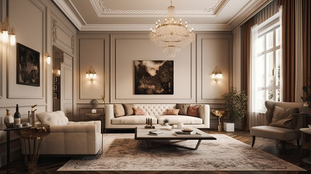 Classic living room interior with sofa and armchairs. 3d renderingの素材