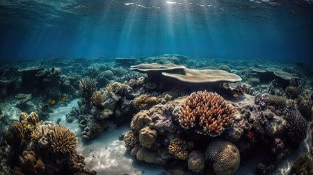 Underwater view of coral reef and tropical fish. underwater panorama.の素材