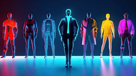 Human Body Anatomy as Medical Concept in Blue and Red Light Backgroundの素材