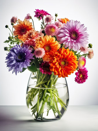 Bouquet of colorful chrysanthemums in vaseの素材