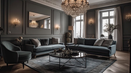 Luxury living room interior with classic furniture. 3d renderingの素材