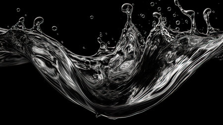 Water splash on black background. 3d rendering, 3d illustration.の素材