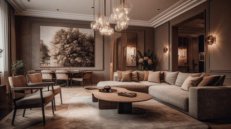 luxury living room interior design. 3D rendering.の素材