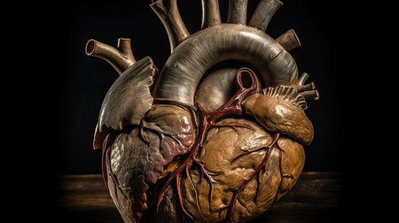 Human heart model on dark background. 3d illustration, 3d renderingの素材