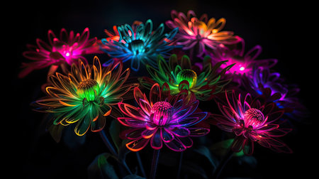 Colorful chrysanthemum flowers isolated on black background.の素材