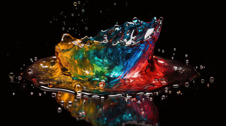 Colorful water splash isolated on black background. 3d illustration.の素材