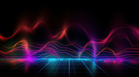 abstract technology background with glowing lines and waves. 3d renderingの素材