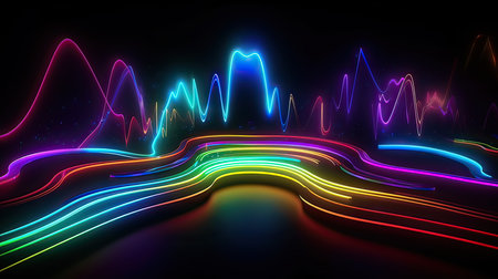 3d render, abstract background with neon lines and waves, ultraviolet lightの素材