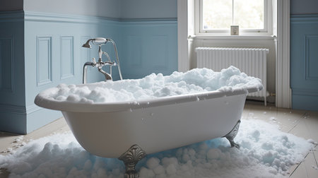 Bath tub with foam in the bathroom. 3d rendering.の素材