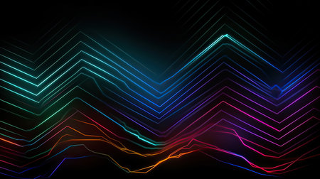 Neon lines wave abstract background. vector illustration for your design.の素材