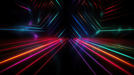 3d abstract background with neon lights. neon tunnel. 3d renderingの素材