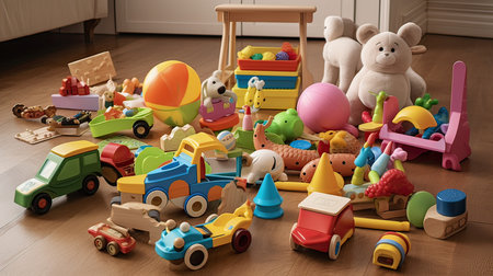 toys on the floor in the children's room. toys for the nurseryの素材