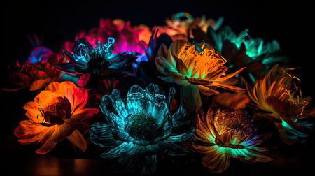 Colorful chrysanthemum flowers on the black background.の素材
