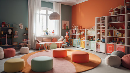 3d render of children's room interior with toys and furniture.の素材