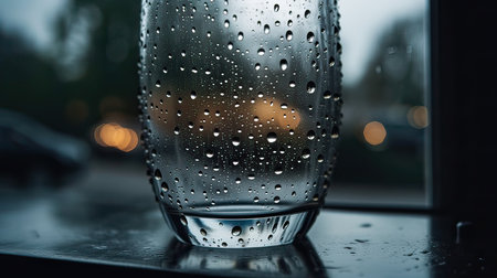 Water drops on glass in rainy day, shallow depth of field.の素材