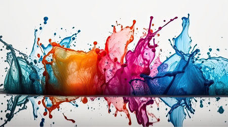 Colorful paint splashes isolated on white background. 3d renderingの素材