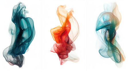 collection of various colored smokes on white background. each one is shot separatelyの素材