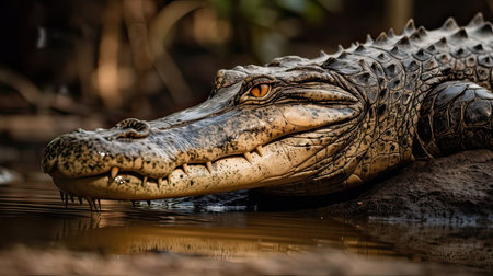 American Alligator (Crocodylus americanus) resting in waterの素材