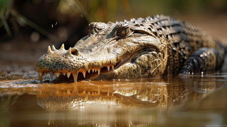 Crocodile (Crocodylus niloticus) in waterの素材