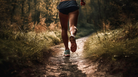 Running in nature as a sport and health choice for a girl (AI generated image)の素材