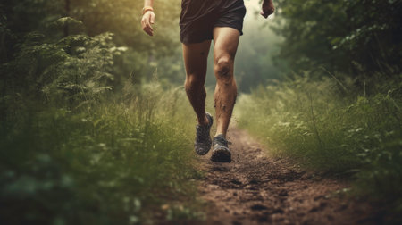 Healthy and fit man enjoying running in the park (AI generated image)の素材