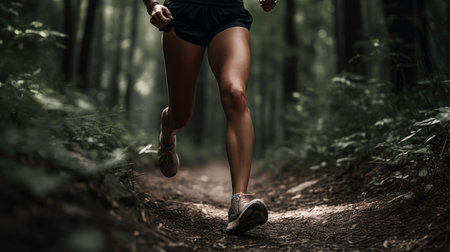 Girl running in nature as a sport activity for health (AI generated image)の素材