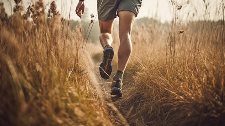 Man running in nature as a sport activity for health (AI generated image)の素材