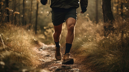 Man exercising by running outdoors in a natural setting (AI generated image)の素材