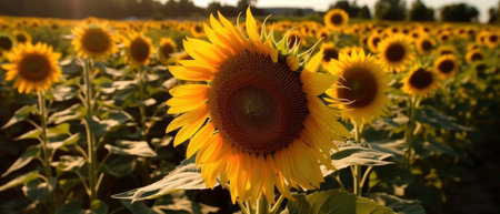 Sunflowers in a Field with Blurred Background (AI Generated)の素材