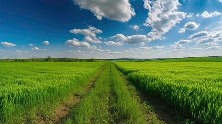Steppe Landscape with Fluffy Clouds (AI Generated)の素材