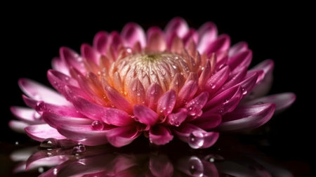 Close-up of a Dewy Pink Rose on a Dark Backdrop (AI Generated)の素材