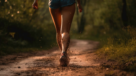 Healthy and fit girl enjoying running in the park (AI generated image)の素材