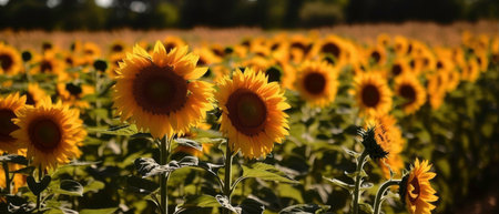 Summer Scene with Yellow Sunflowers and Bokeh Effect (AI Generated)の素材